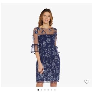 Adrianna Papell embroidered sheath dress midnight blue sz 12